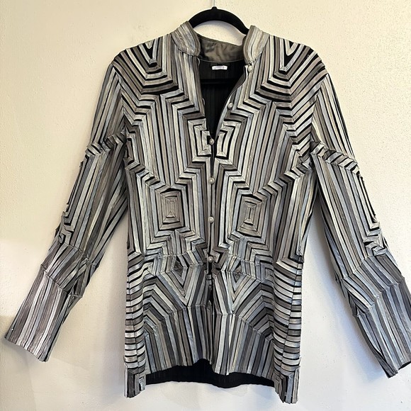 IKA Ribbon‎ And Mesh Button Stretchy Jacket Cardigan Size 12 Gray/Silver - Picture 7 of 11